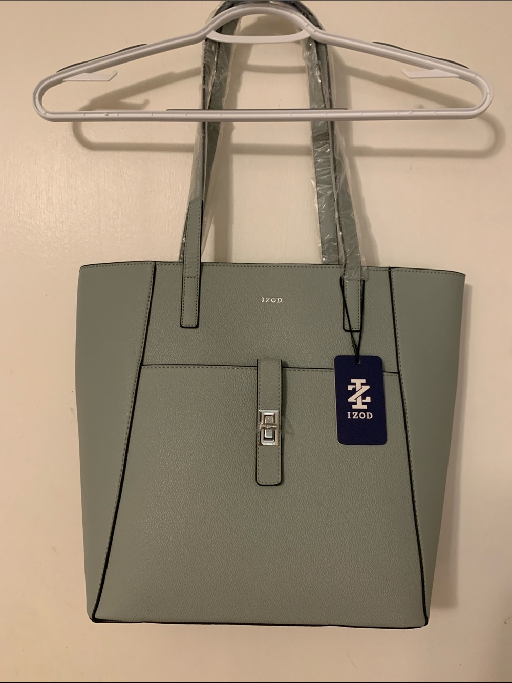 Izod Sage Green Structured Tote with Front Strap